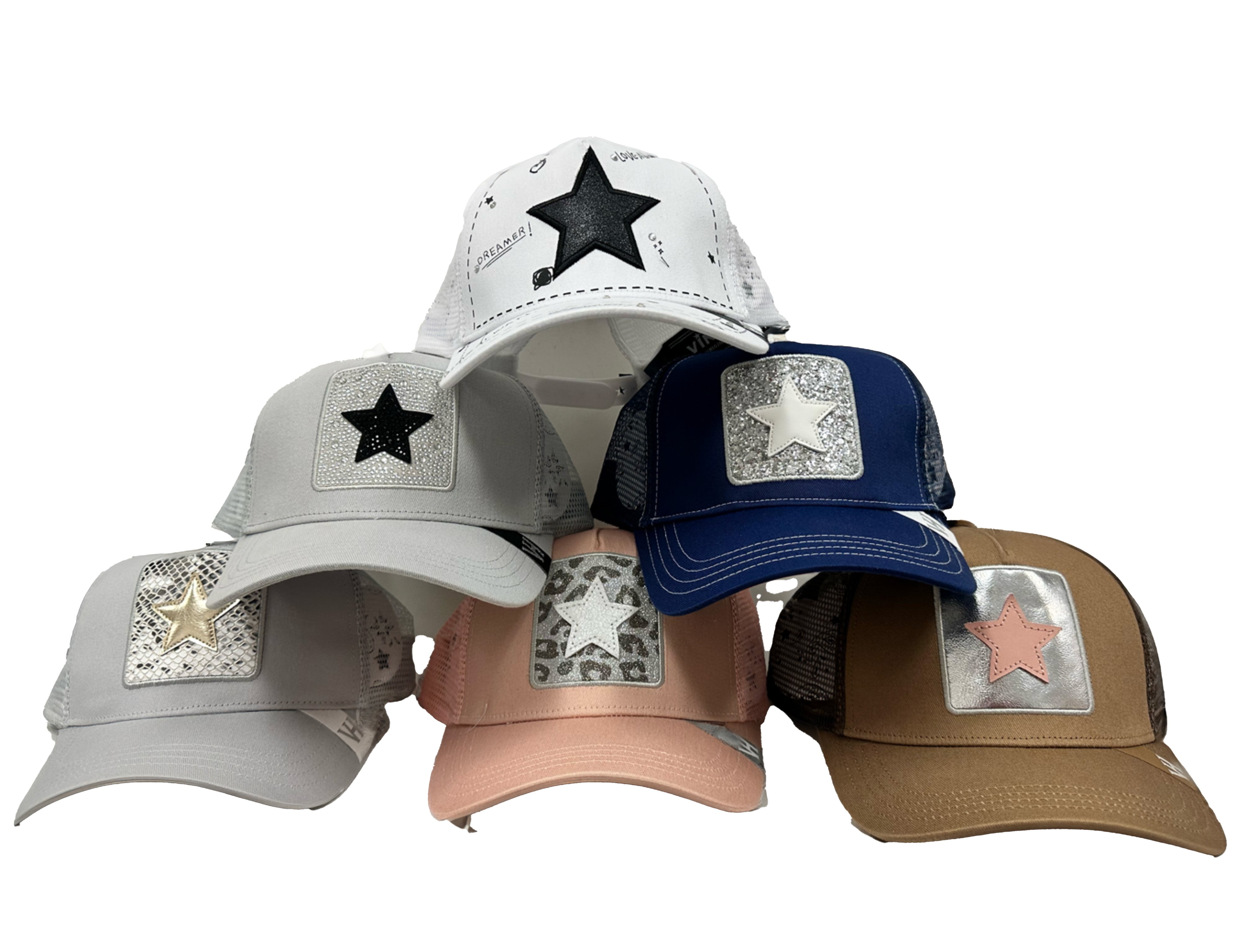 Vintage Havana Black Trucker Hat with Sparkly Stars Vintage Havana Star Cap Black White and Gold main image 2