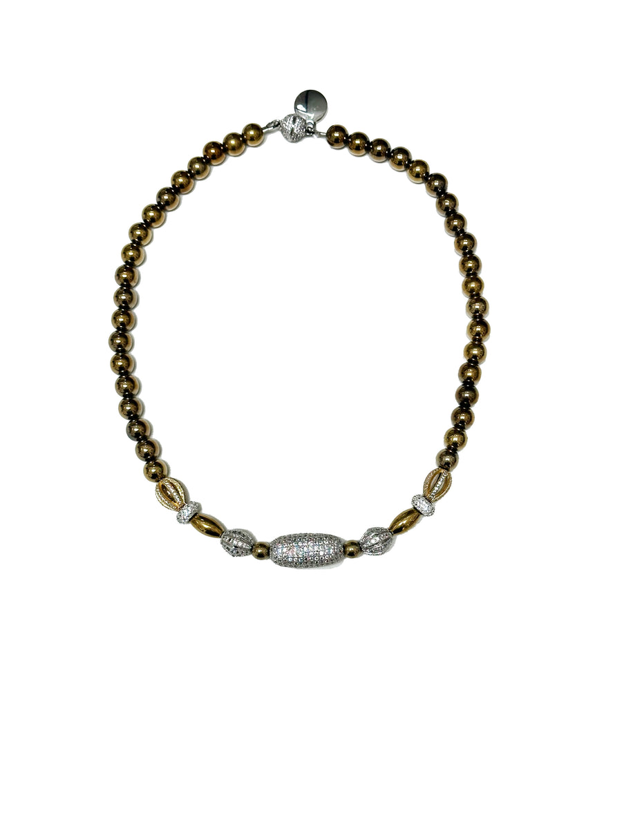 Gold Magnetic w/ CZ Bead Necklace