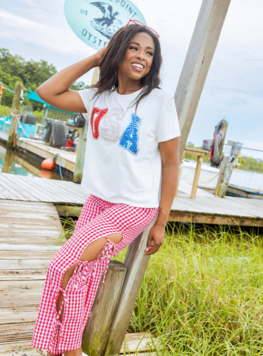Queen of Sparkles White Beaded USA Tee