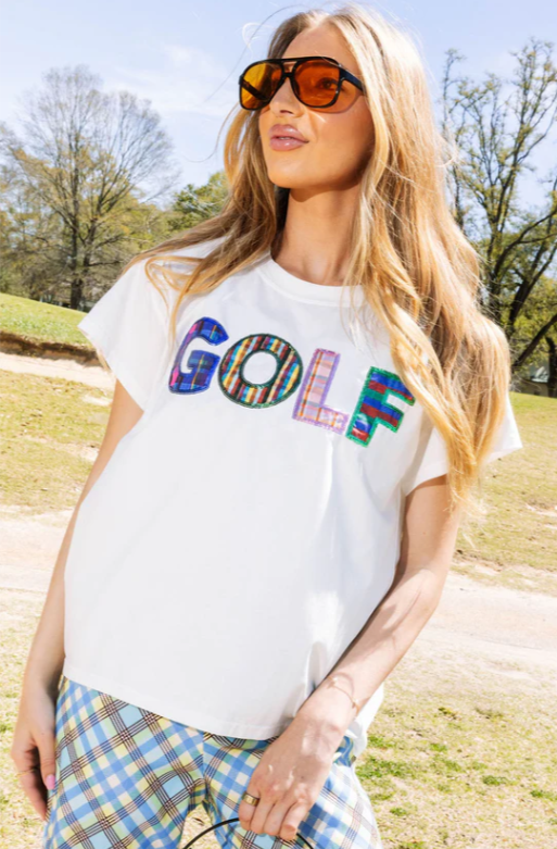 Queen of Sparkles White & Plaid Golf Tee