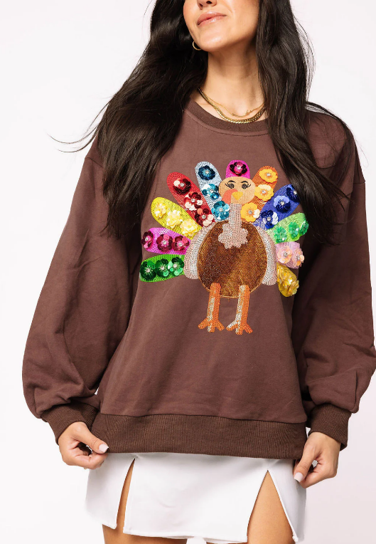 Queen of Sparkles Brown Rainbow Flower Turkey Sweatshirt