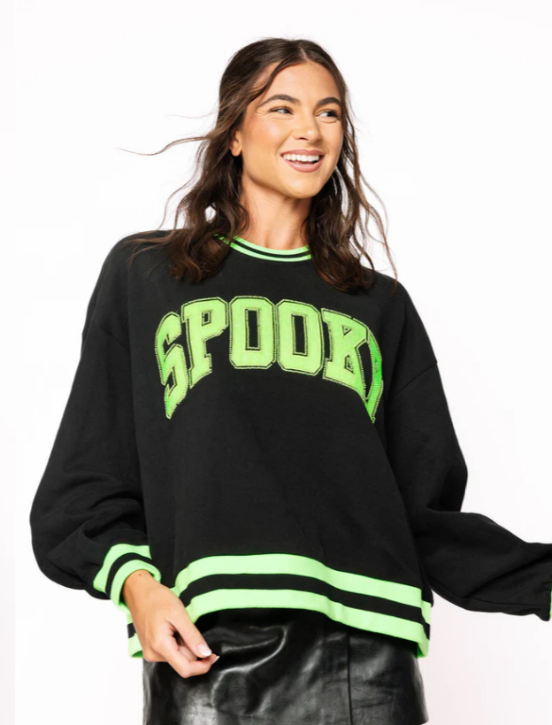 Queen of Sparkles Black & Neon Green 'Spooky' Sweatshirt
