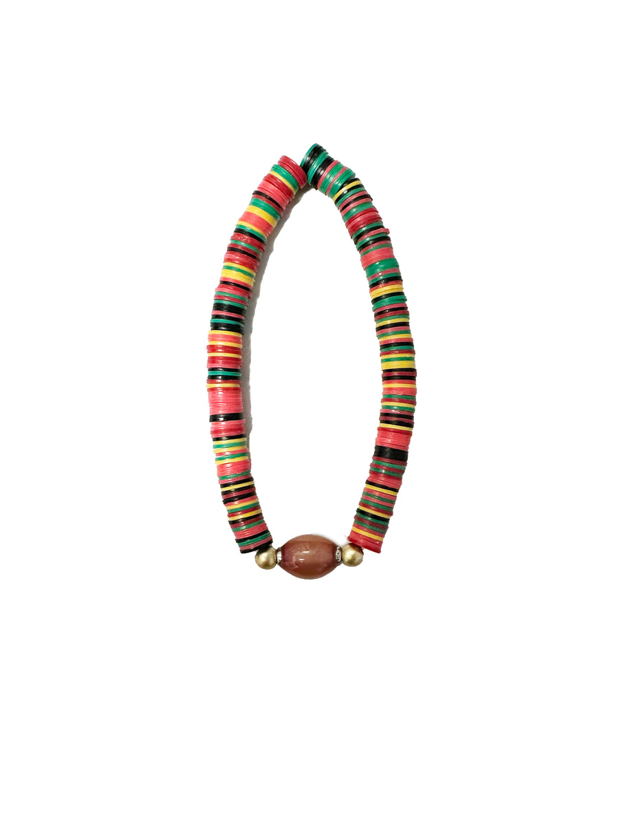 African Vinyl Bead Bracelet w/ Moon Stone