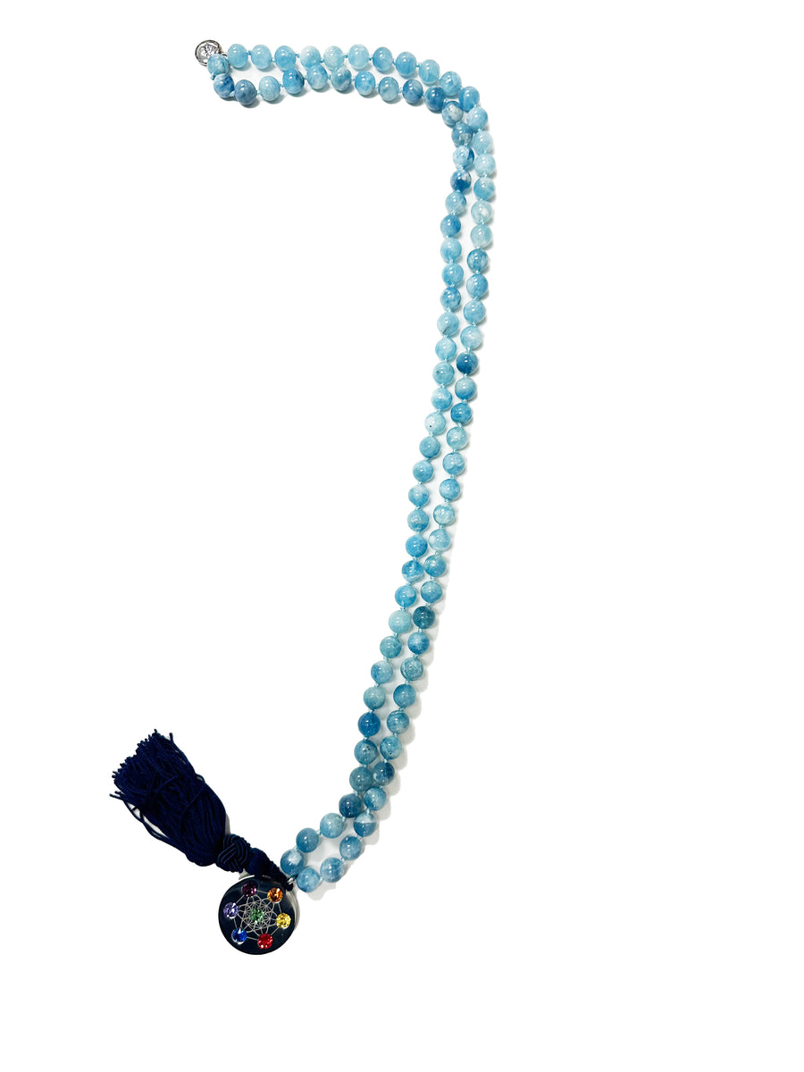 34' Aquamarine Silver Highest Angel Necklace