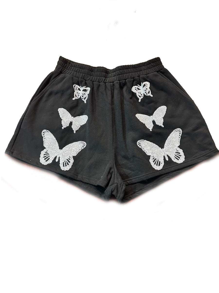 Queen of Sparkles Black & White Butterfly Shorts