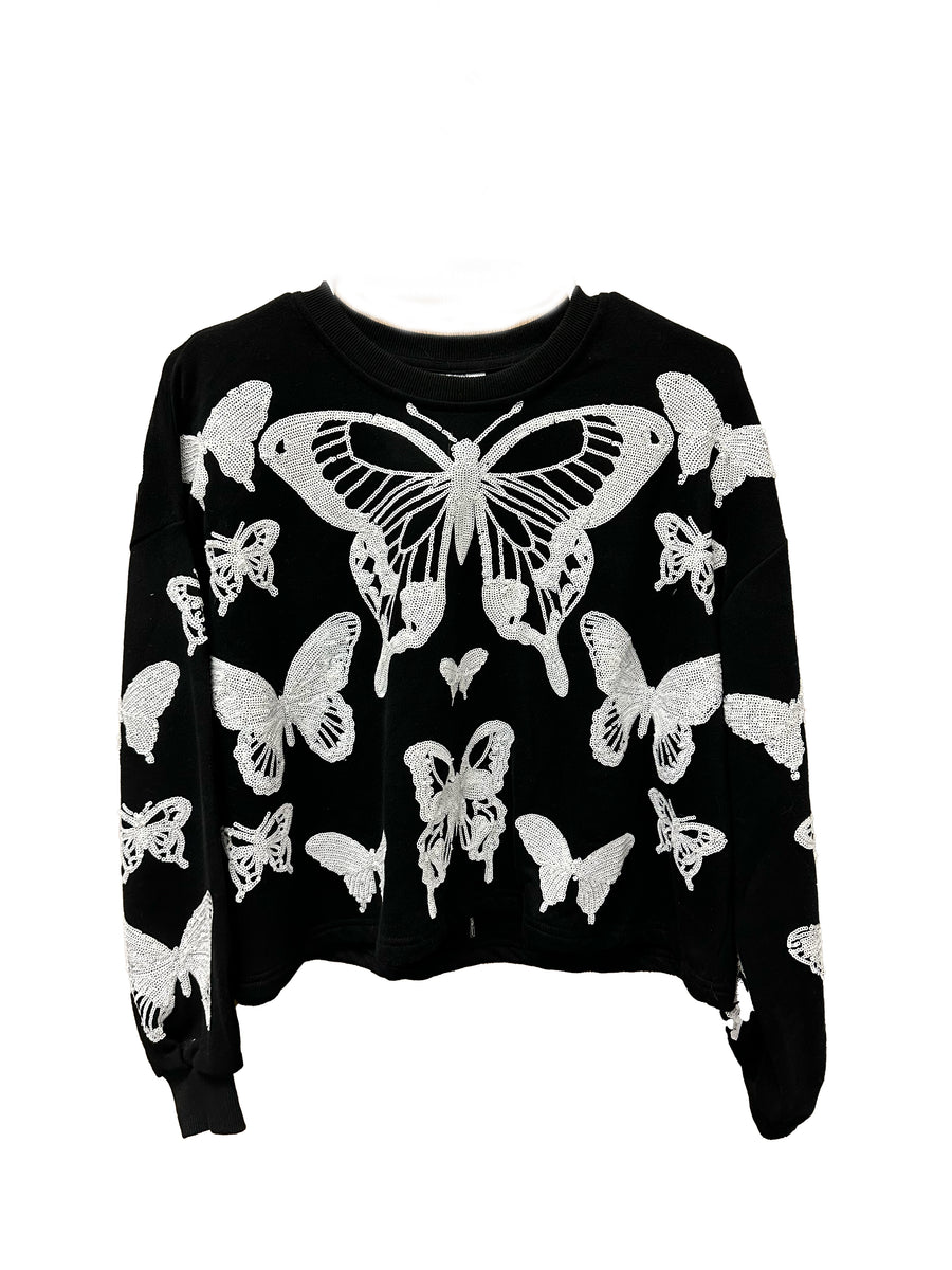 Queen of Sparkles Black & White Butterfly Sweatshirt
