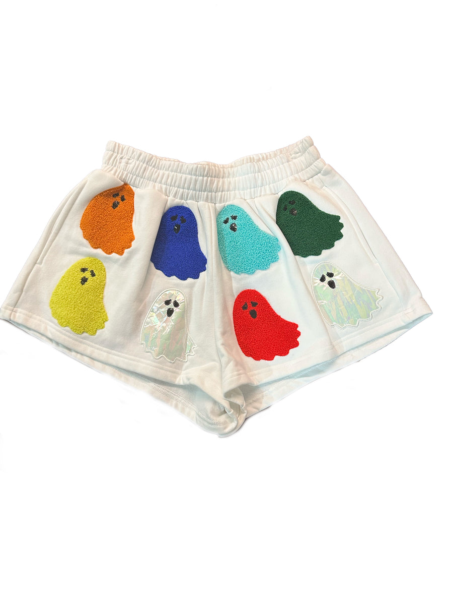Queen of Sparkles White Rainbow Ghost Shorts