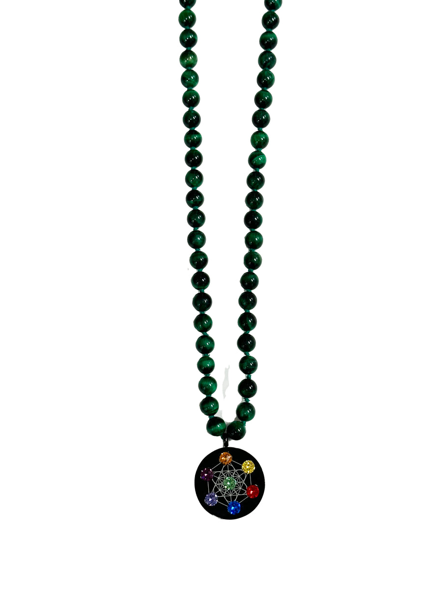 Green Tiger Eyes 33' Black HA Necklace