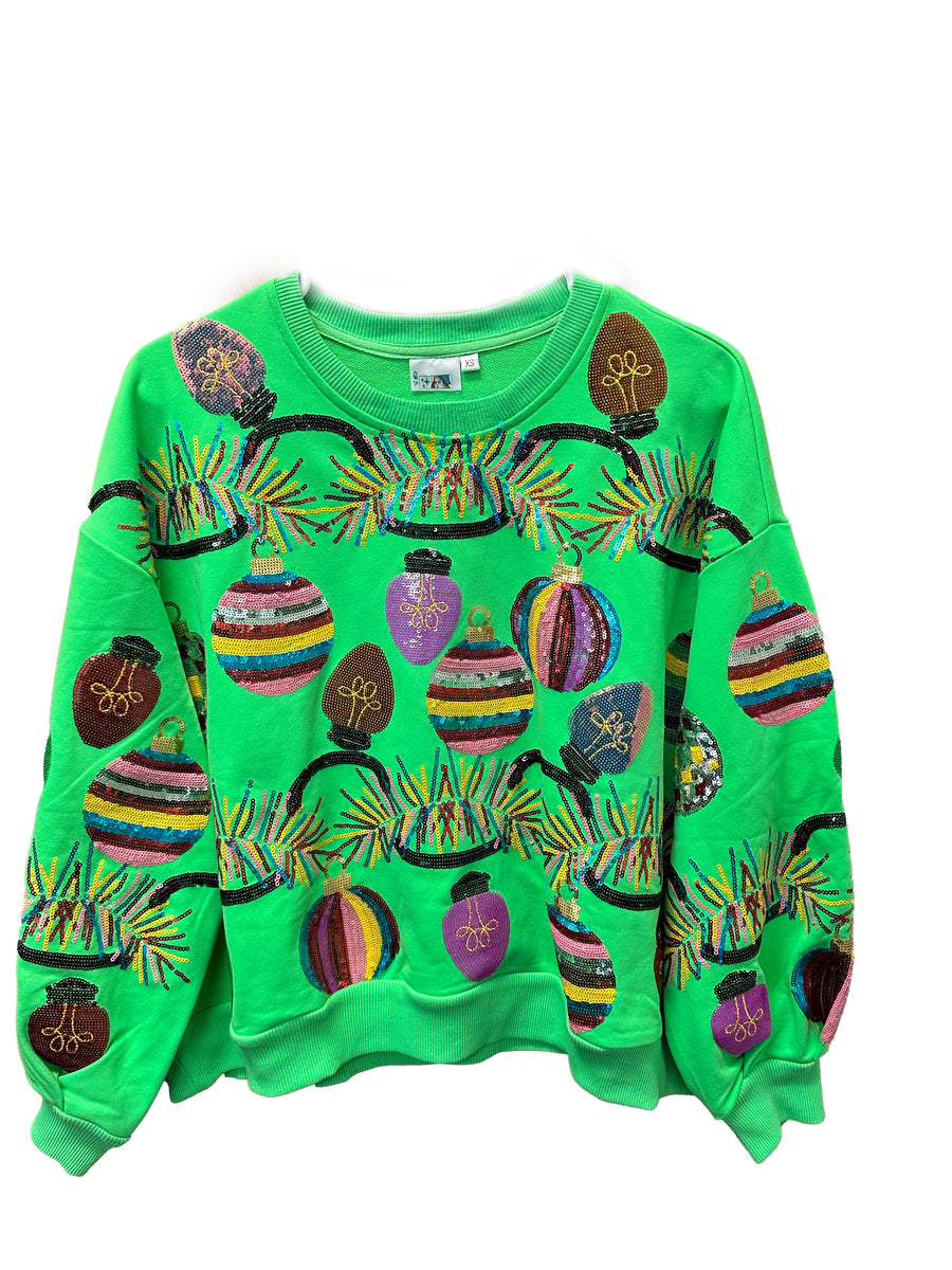 Queen of Sparkles Neon Green Tinsel, Lights & Ornament Sweatshirt