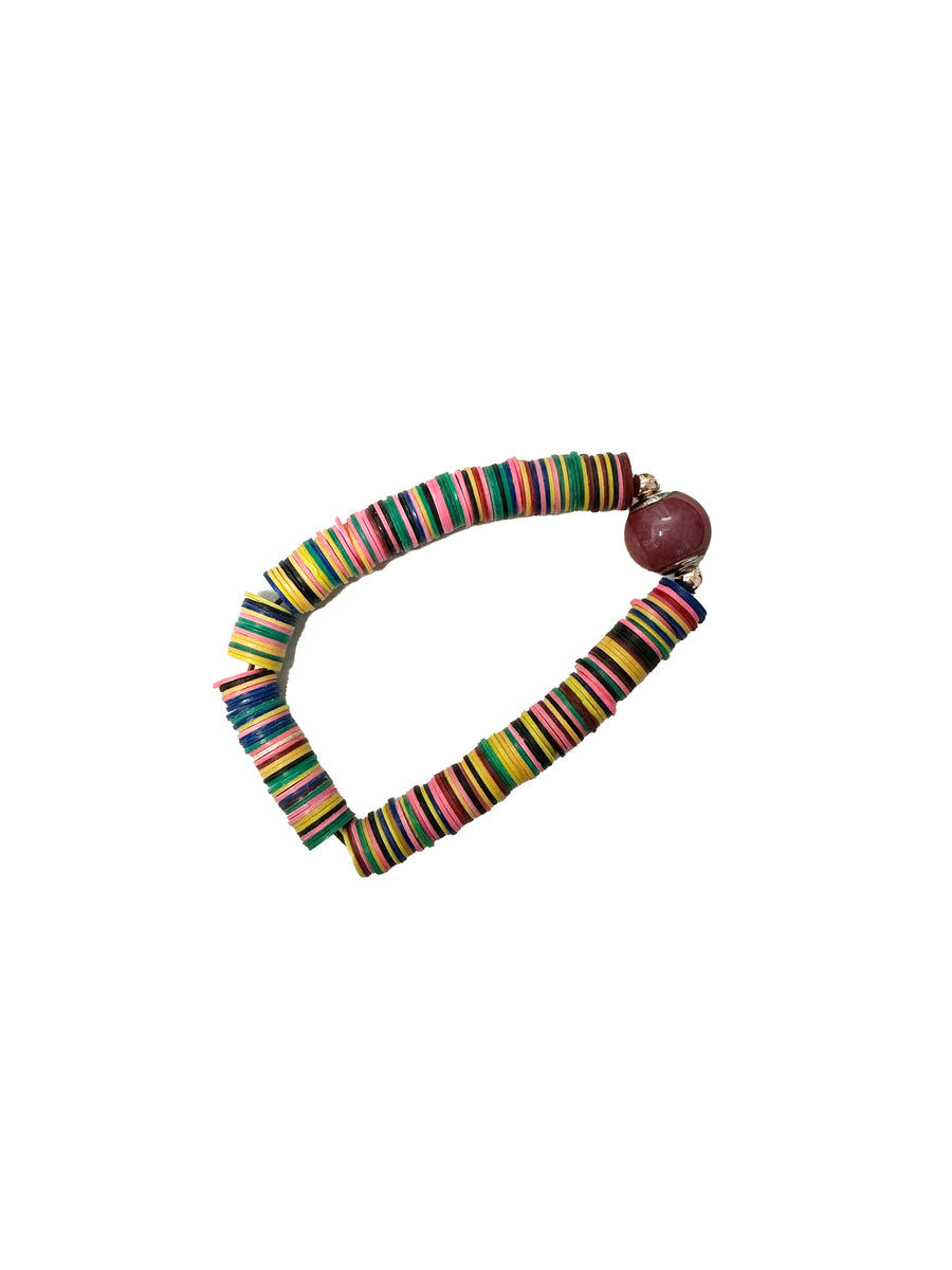 Rainbow African Vinyl Bead Bracelet w/ Moon Stone