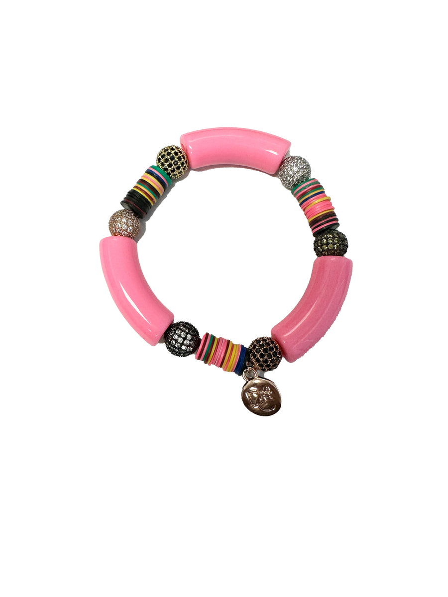 Pink Cone African Vinyl CZ Bead Bracelet
