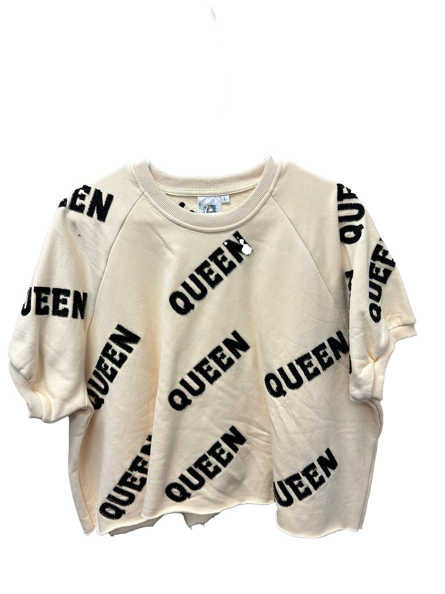 Queen of Sparkles Cream & Black Queen All Over Top