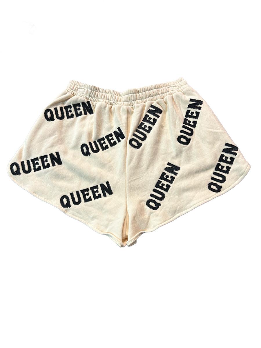 Queen of Sparkles Cream & Black Queen All Over Shorts