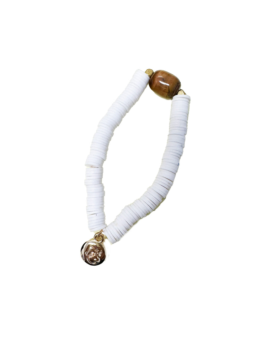 White African Vinyl Bead Bracelet w/ Wood Bead