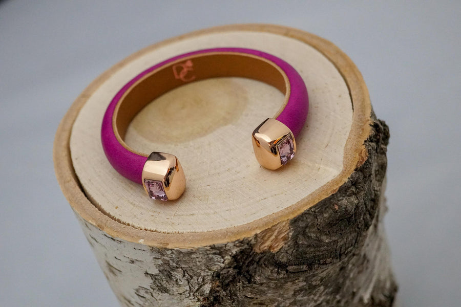 Single Cuff Bracelet with Stones- Fuchsia