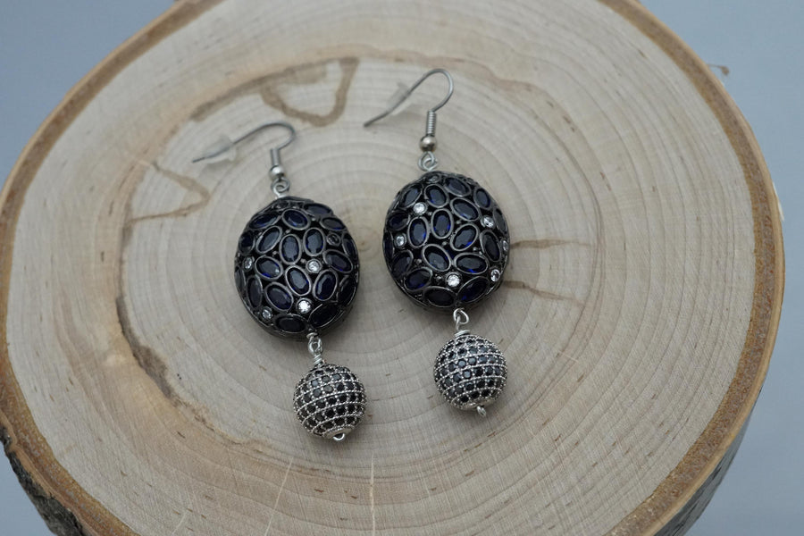 Duality Earrings with Blue Pendant