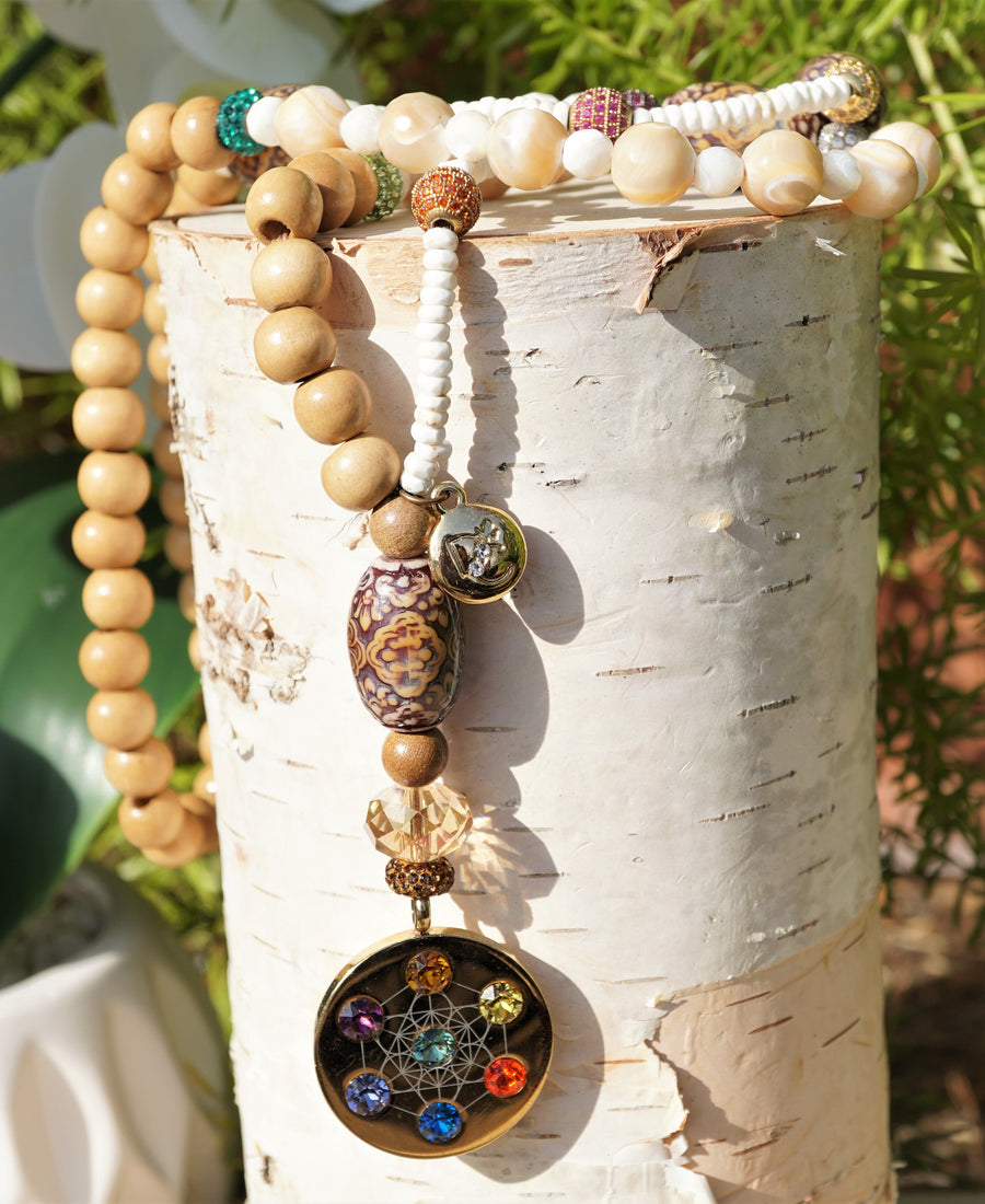Metatron Highest Angel Shell, Wood, Mood Beaded Spiritual Healing Necklace