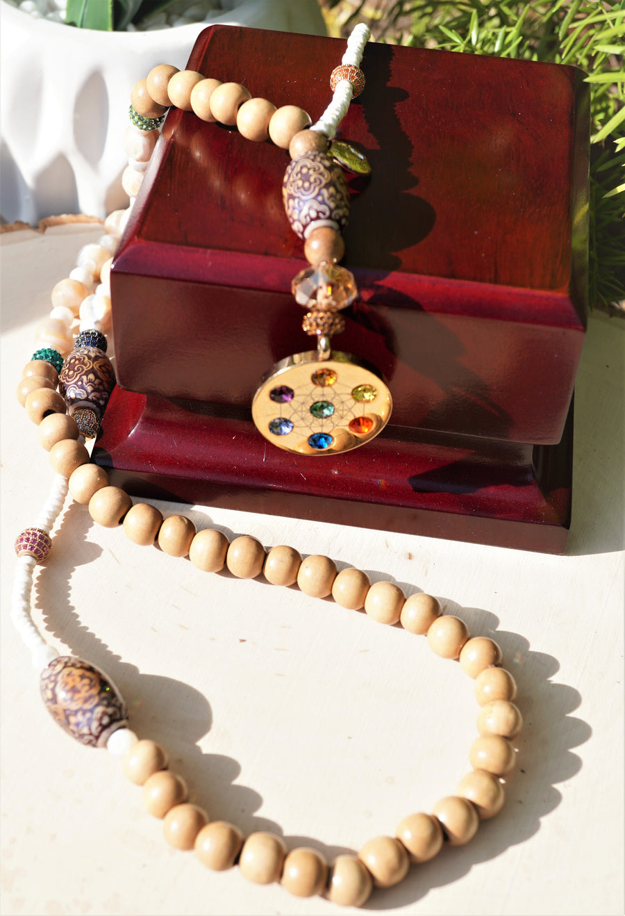 Metatron Highest Angel Shell, Wood, Mood Beaded Spiritual Healing Necklace