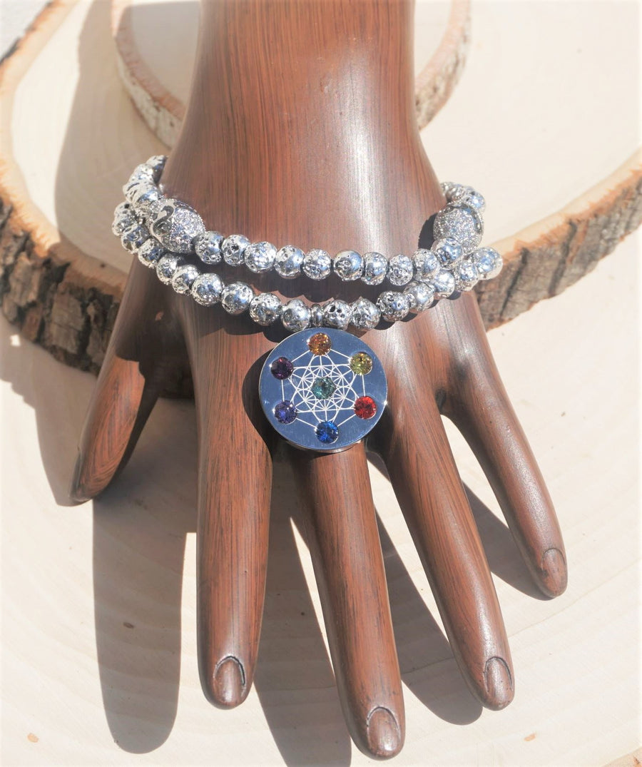 HIGHEST ANGEL METATRON SILVER DIPPED LAVA BEAD LADIES BRACELET