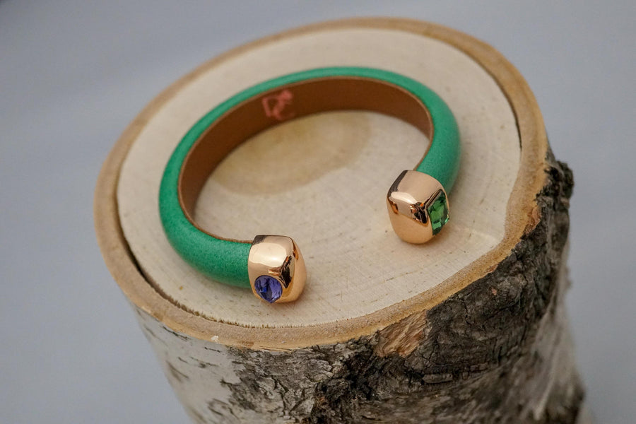 Single Cuff Bracelet with Stones-Green