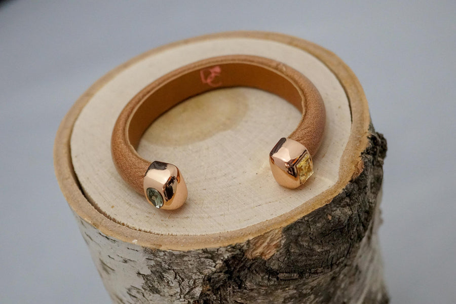 Single Cuff Bracelet with Stones-Light Brown