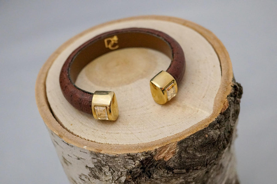 Single Cuff Bracelet with Stones- Dark Brown