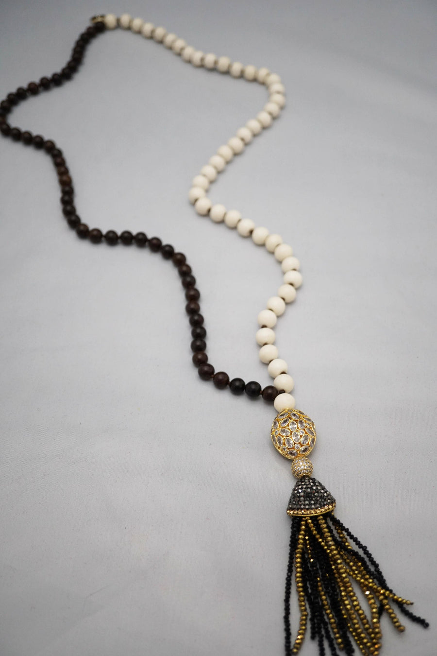Duality Wood & Bone Necklace w/Gold Pendant