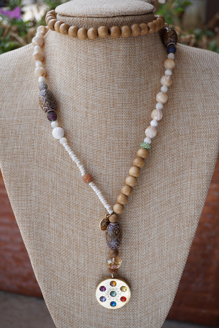 Metatron Highest Angel Shell, Wood, Mood Beaded Spiritual Healing Necklace