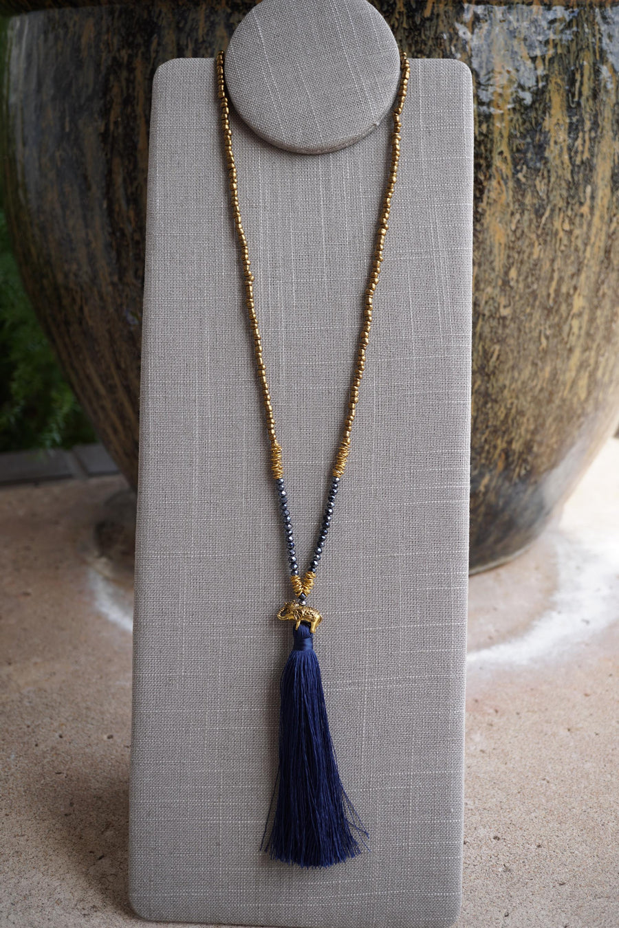 Elephant Tassel Necklace - Gold & Blue