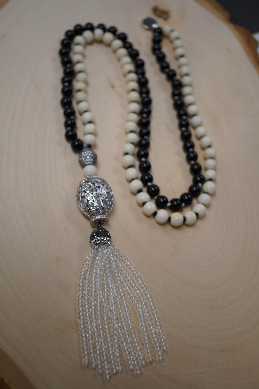 Duality Bone & Onyx Necklace w/Silver Pendant