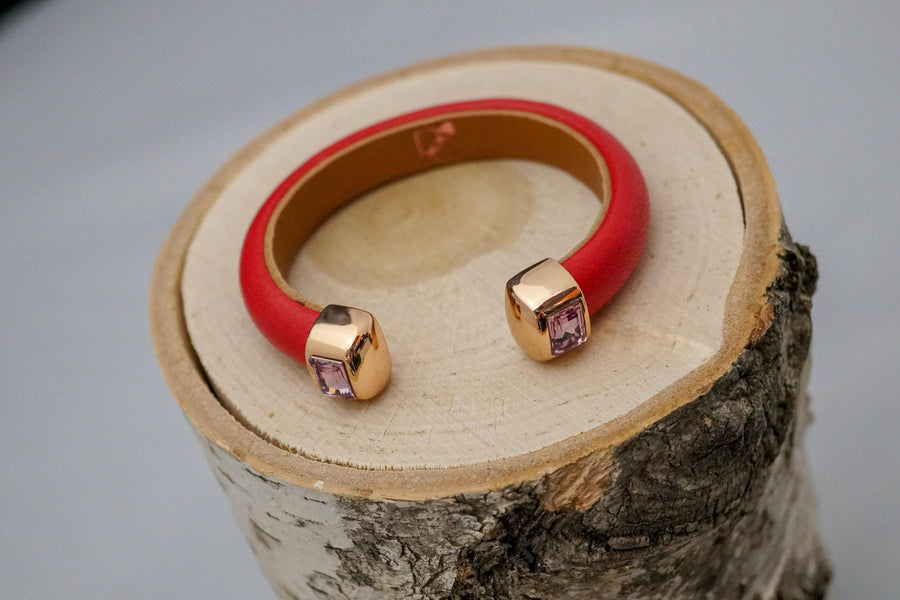 Single Cuff Bracelet with Stones- Red w/Amethyst