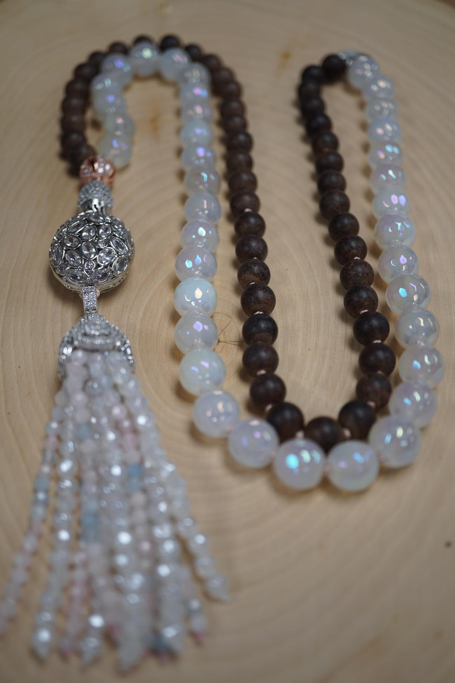 Duality Necklace with Bone/Agate Beads and Silver Pendant
