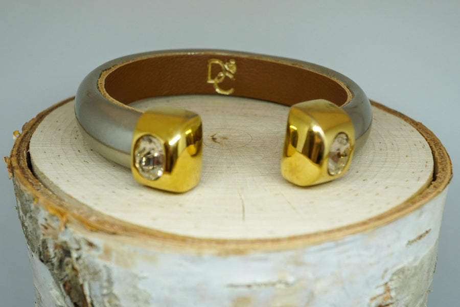 Single Cuff Bracelet with Stones- Metallic Silver