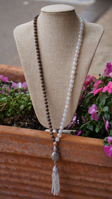 Duality Necklace with Bone/Agate Beads and Silver Pendant