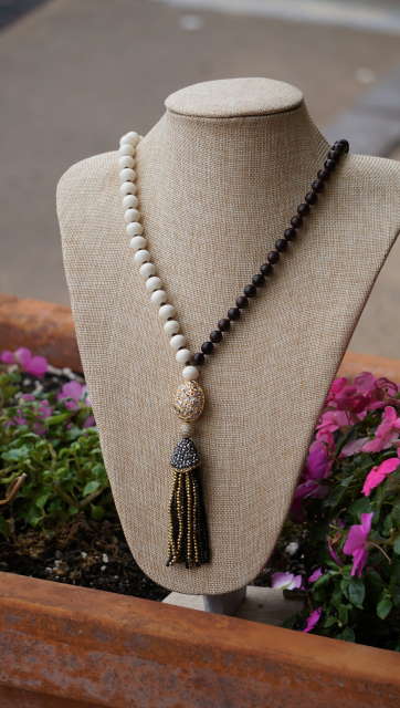 Duality Wood & Bone Necklace w/Gold Pendant