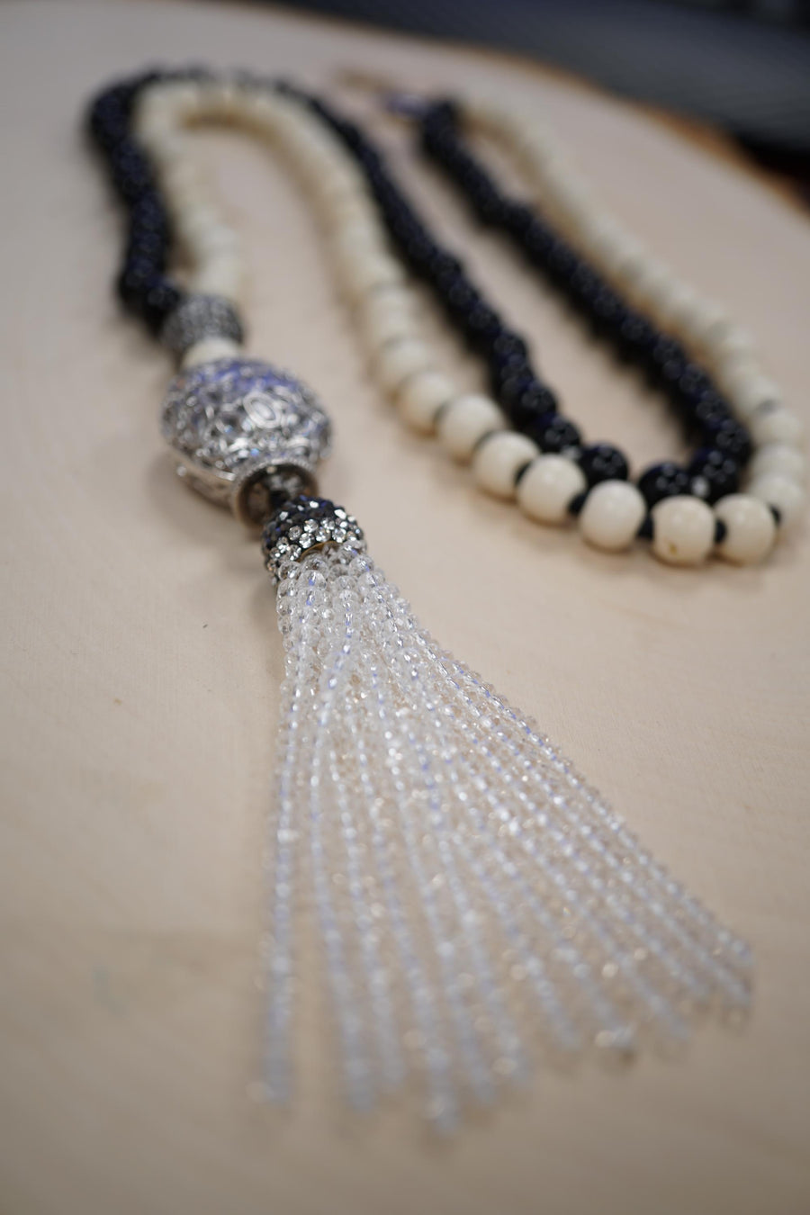 Duality Bone & Onyx Necklace w/Silver Pendant