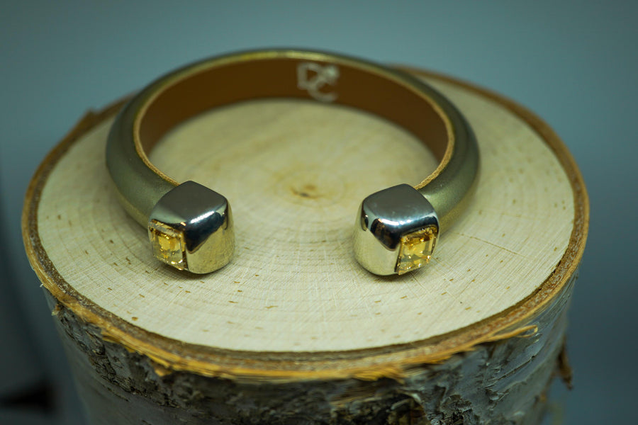 Single Cuff Bracelet with Stones- Metallic Gold