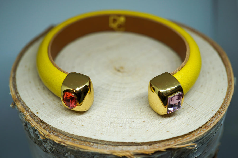 Single Cuff Bracelet with Stones- Mustard