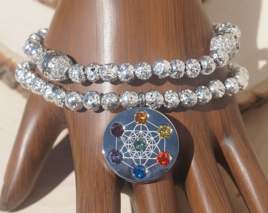 HIGHEST ANGEL METATRON SILVER DIPPED LAVA BEAD LADIES BRACELET