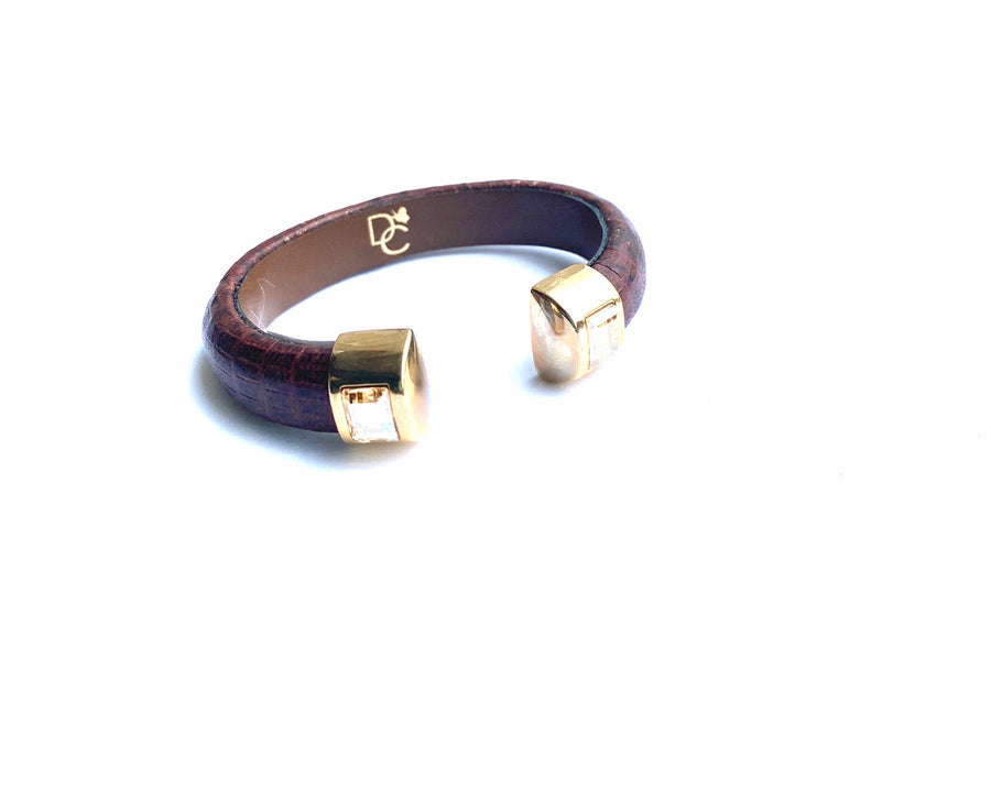Single Cuff Bracelet with Stones- Dark Brown