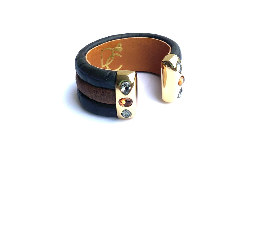 Triple Cuff Bracelet with Stones- Brown/Black