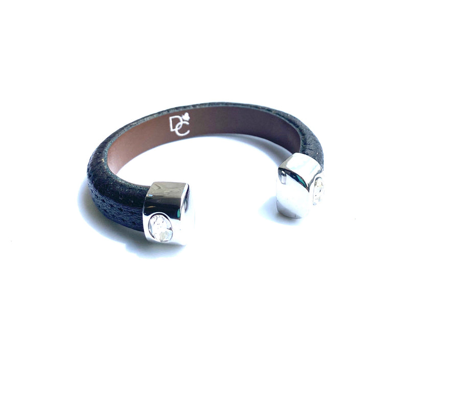 Single Cuff Bracelet with Stones-Black w/Silver end cap