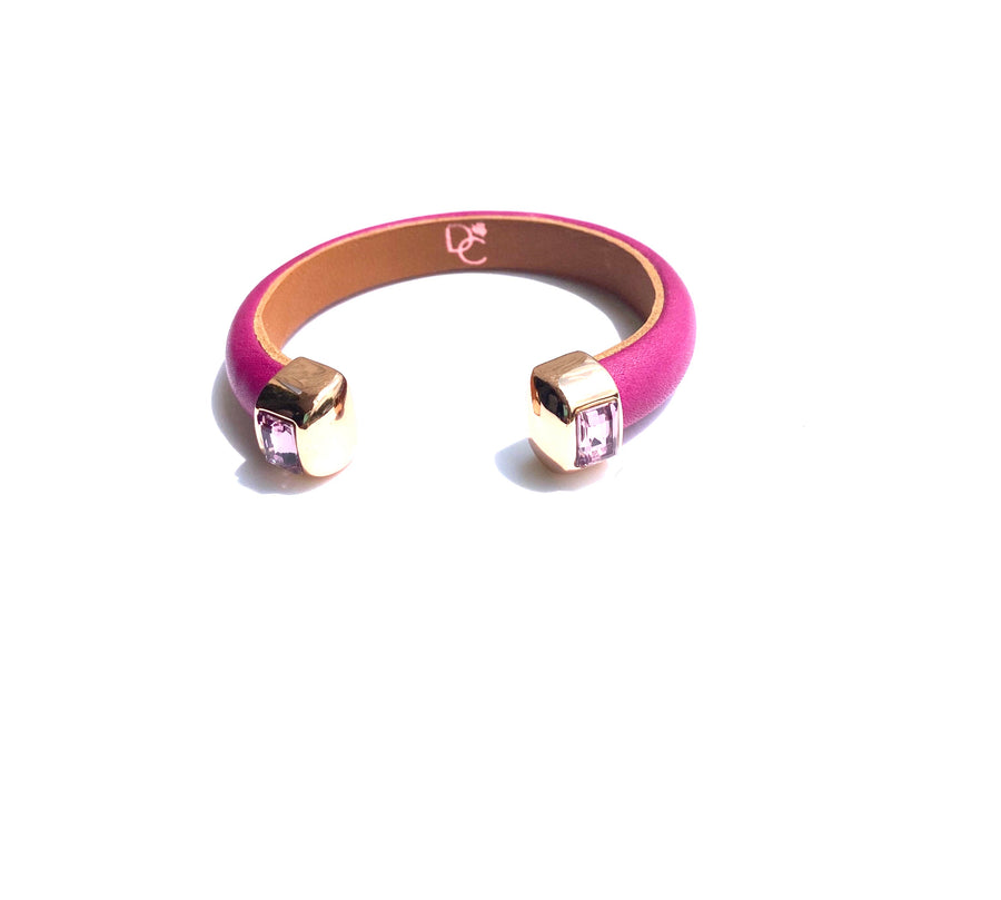 Single Cuff Bracelet with Stones- Fuchsia