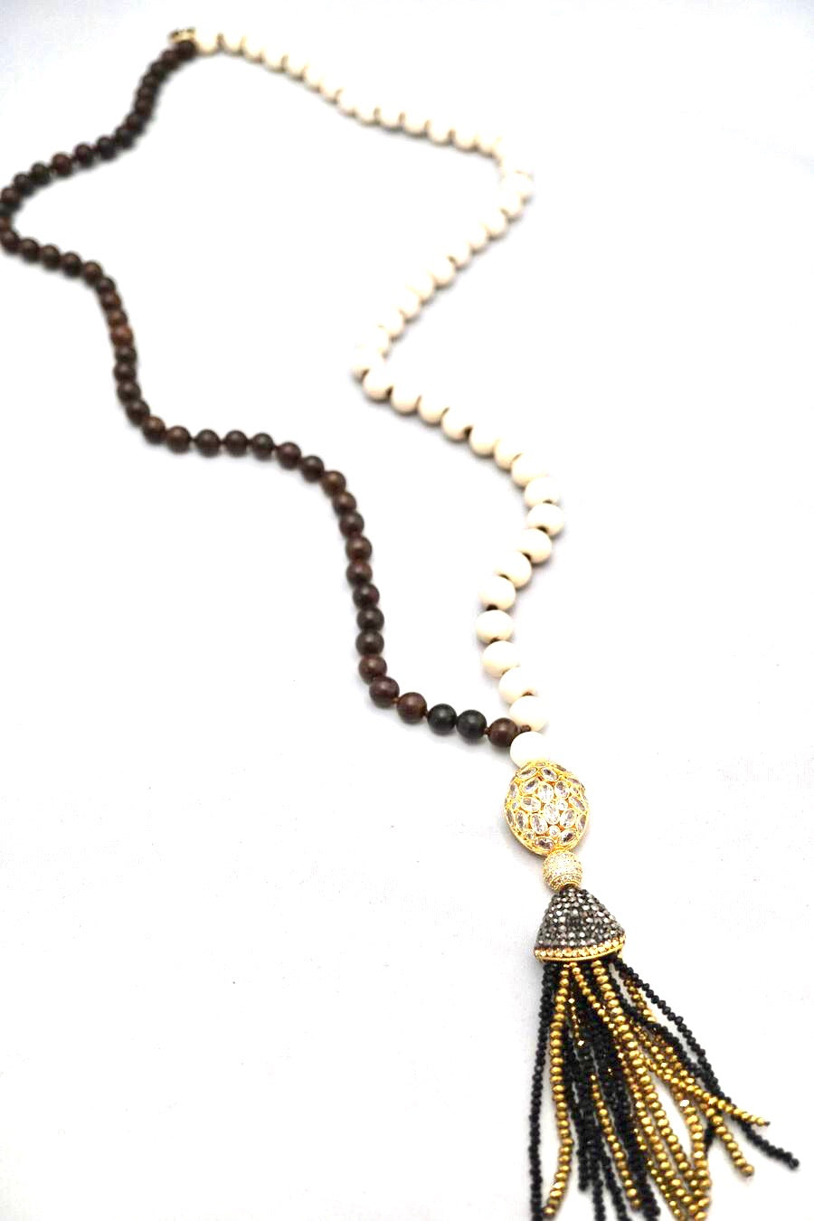 Duality Wood & Bone Necklace w/Gold Pendant