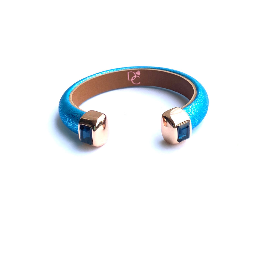 Single Cuff Bracelet with Stones- Aqua