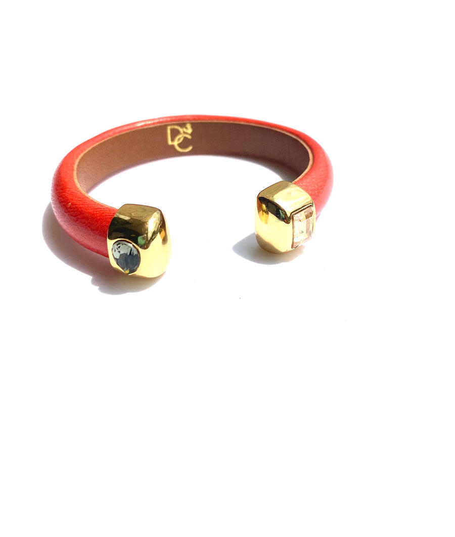 Single Cuff Bracelet with Stones- Coral