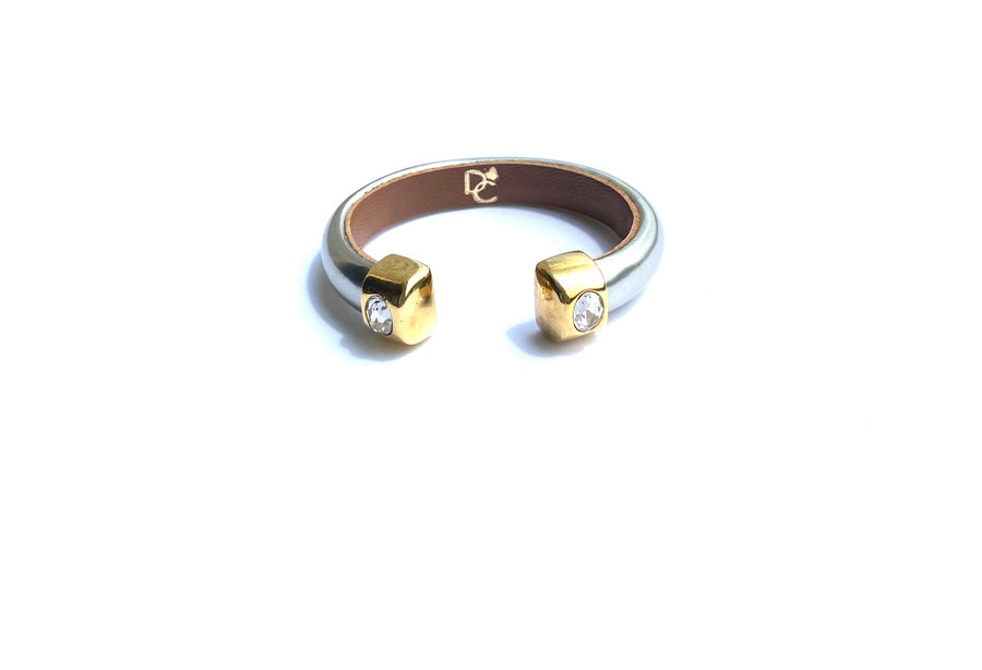 Single Cuff Bracelet with Stones- Metallic Silver