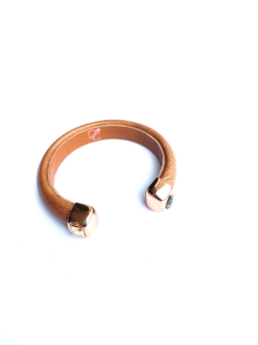 Single Cuff Bracelet with Stones-Light Brown