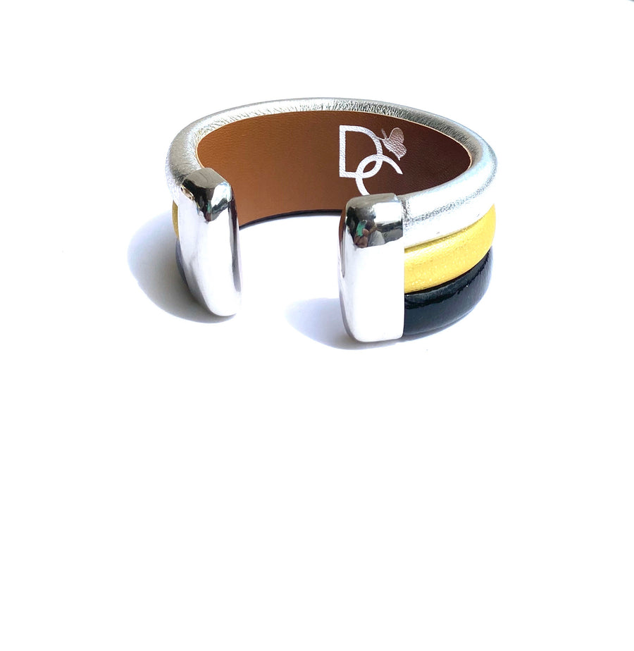 Triple Cuff Bracelet without Stones- Silver/Gold/Black