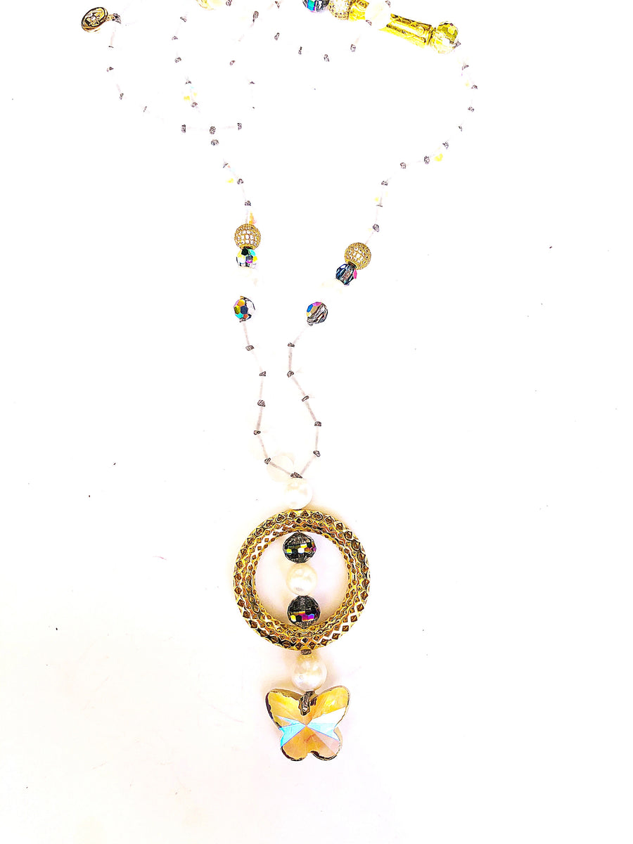 Brown and White Beaded Necklace